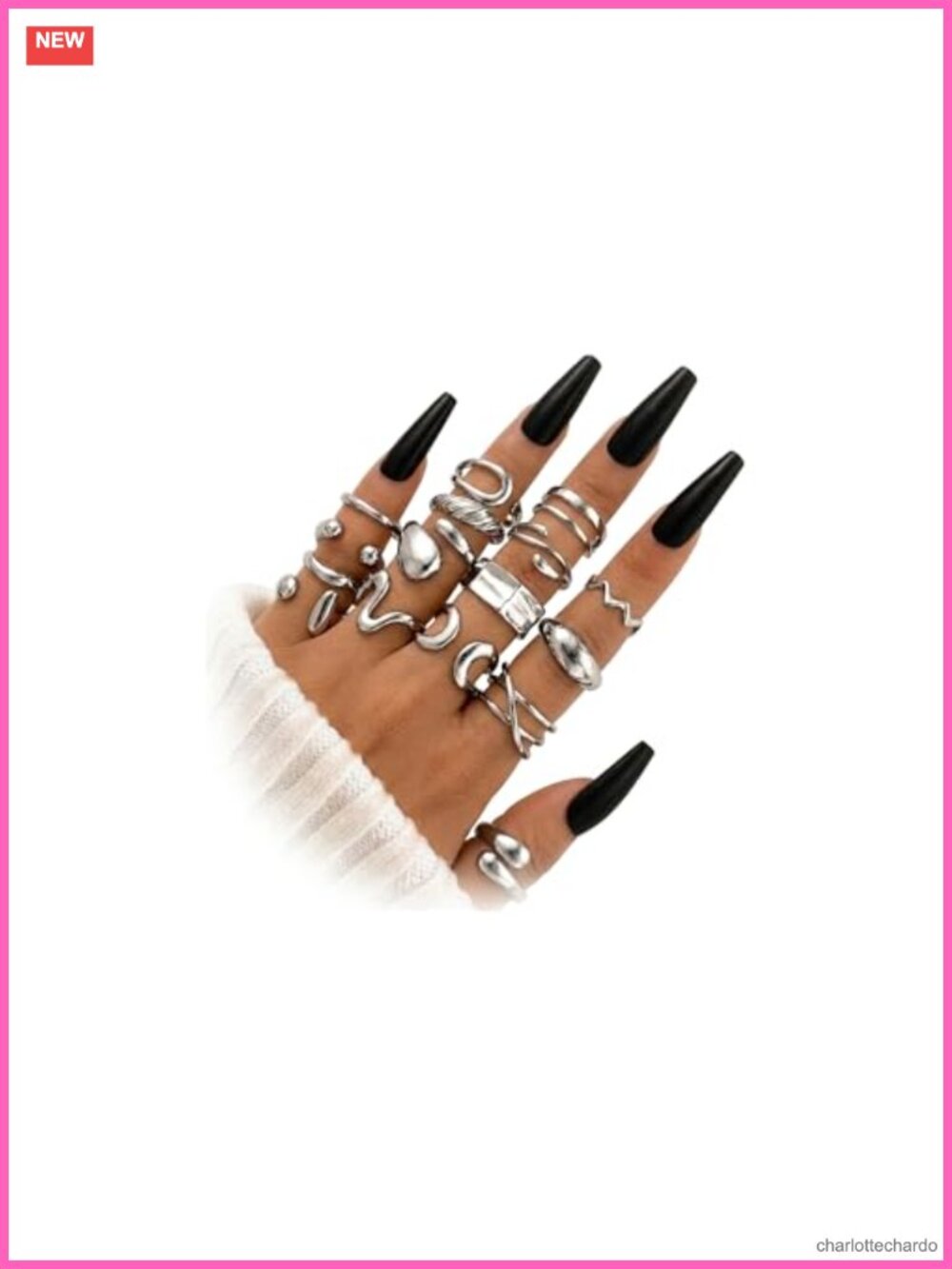 16 PCS Chunky Stackable Rings Set for Women, 14k Silver Plated Open Rings,